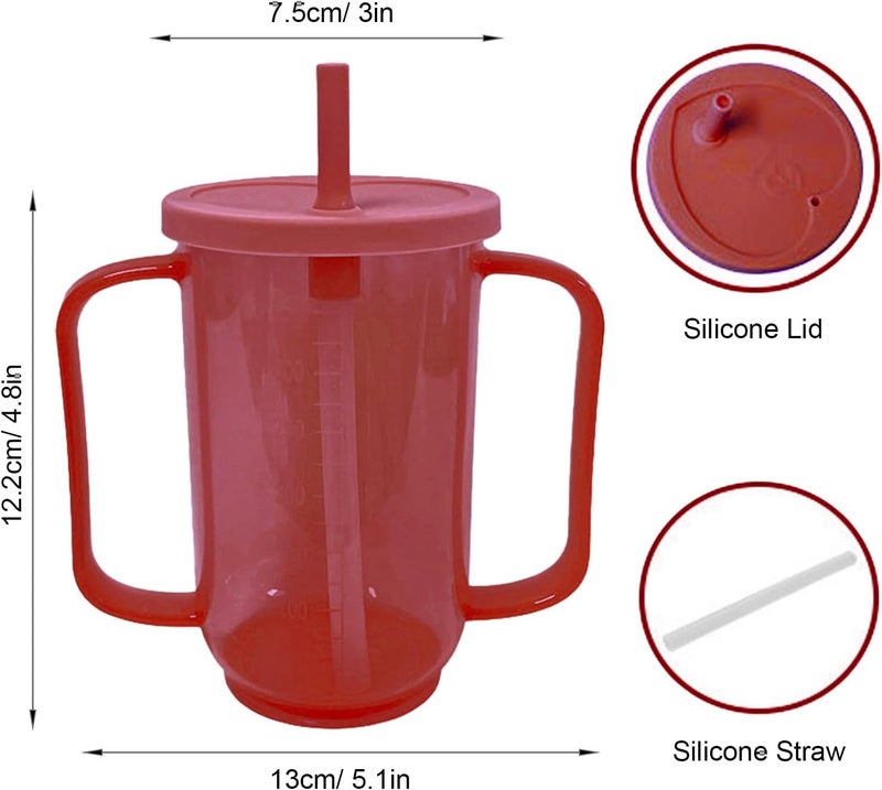 Qancesd Adult Sippy Cup for Elderly 12oz No Spill Cups for Adults 2 Handles Dysphagia Cups with Straw for Disabled Patients, Red - Image 2